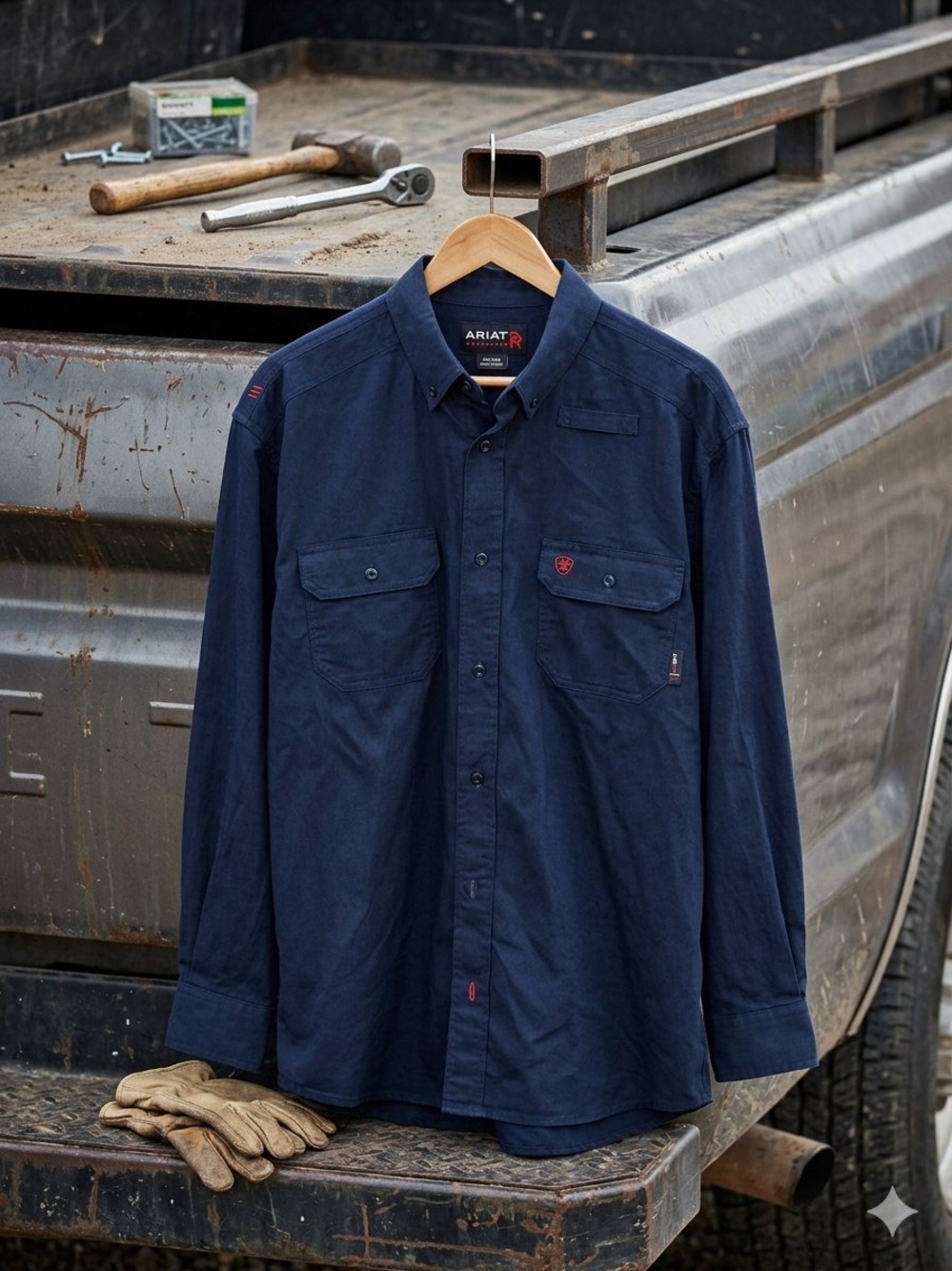 Ariat Flame Resistant Men's Navy Long-Sleeve Button-Down Work Shirt